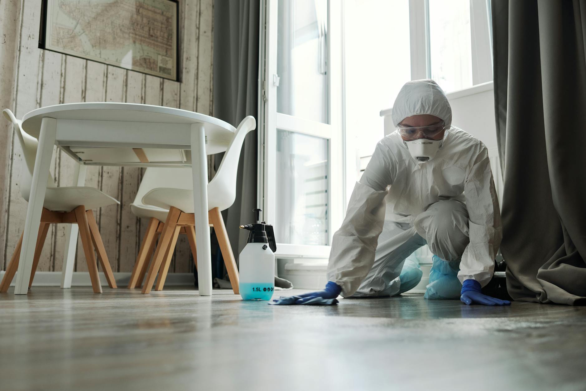 Cleaner in home providing restoration services.